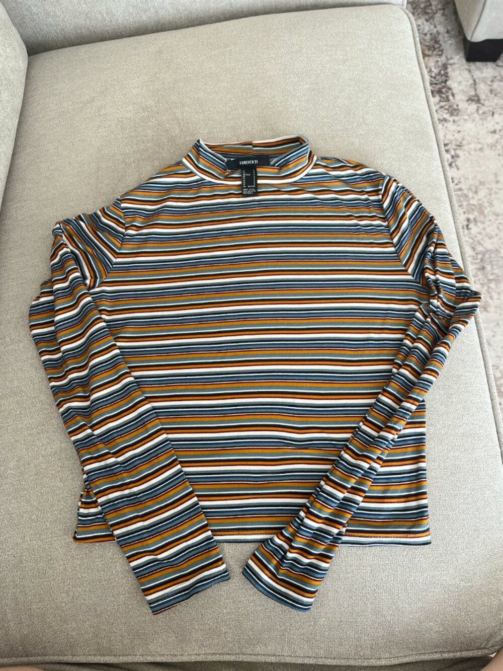 Forever 21 Striped Mock Neck Top Small